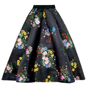 Brand NEW Erdem x H&M Black Floral Jacquard-Patterned Full Midi Skirt
